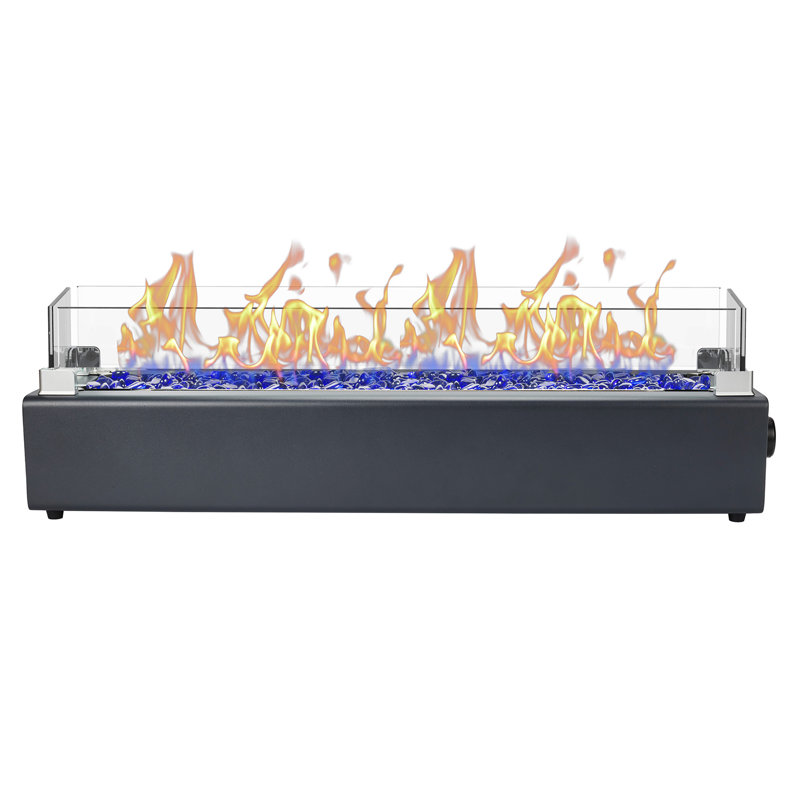 Aeryona 8'' H x 28'' W Steel Outdooor Tabletop Propane Gas Fire Pit with Glass Shield, Gray