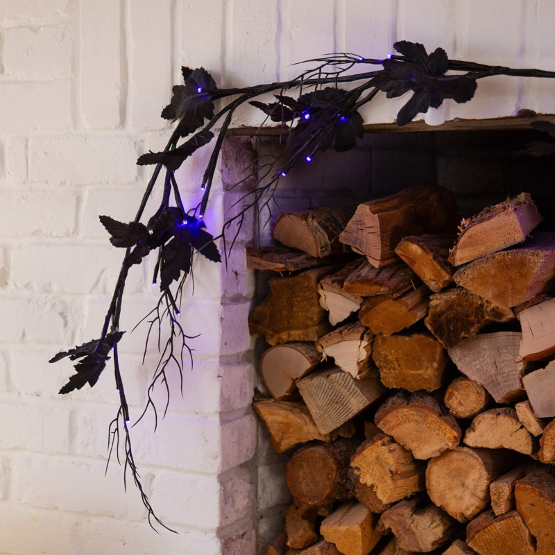 Guirlande Halloween pré-éclairée en érable, Noir, L 6 pi 6 po