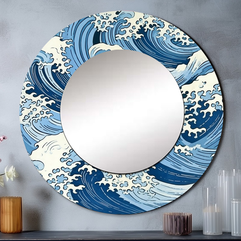 Great Wave Inspiration V - Miroir rond nautique et de plage, 36 po x 36 po