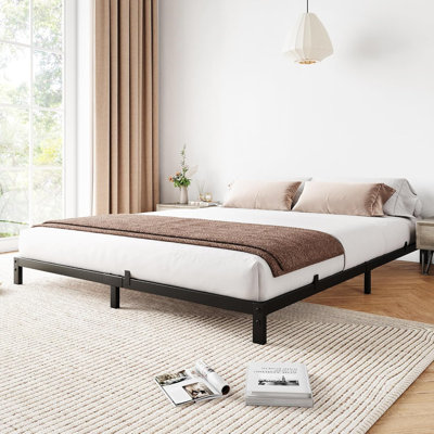 Structure de lit en métal - plateforme robuste de 14 pouces avec lattes en acier robuste - Design minimaliste moderne - Rangement spacieux sous le lit - Sans bruit - Sans boîte Vernal nécessaire - Assemblage facile