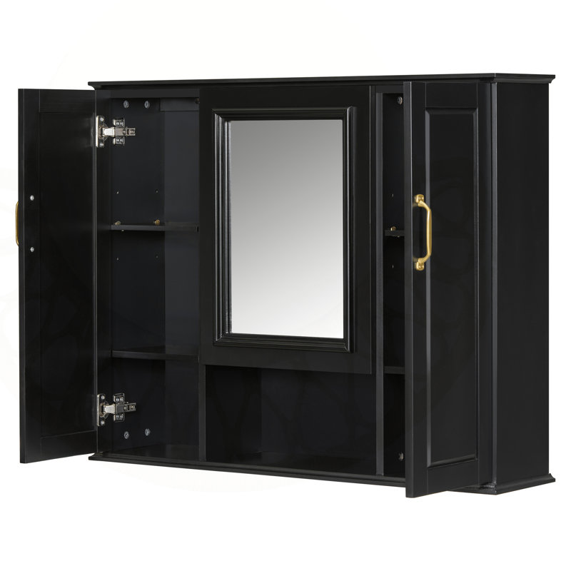 Armoire de toilette murale 36 po avec 3 portes, solution de rangement moderne pour salle de bain organisée et élégante, Noir