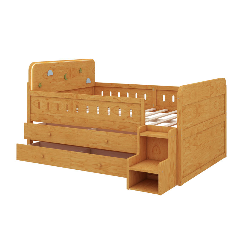 Structure de lit plateforme pleine grandeur en bois avec tiroirs et éclairage à DEL intégré, Bois
