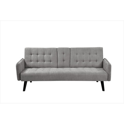 72" Convertible Sleeper Sofa Bed with Folding Backrest and Cup Holder Table, Space-Saving Linen Upholstery, Gray