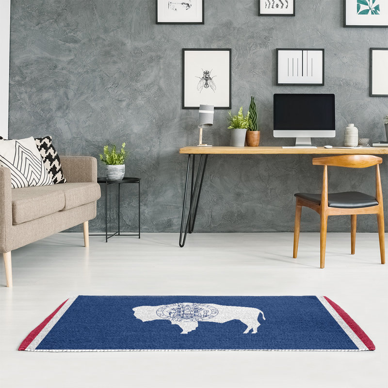 Tapis bleu/rouge à chenille flag wyoming, Rectangle 3 pi x 5 pi