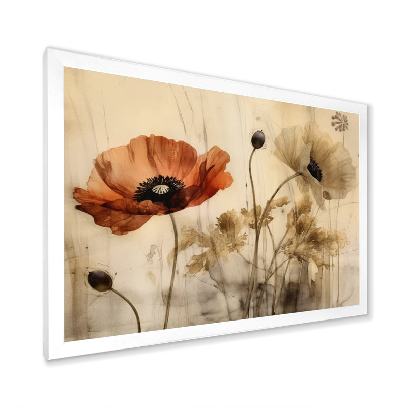 Brilliant Poppies II - art mural floral, Cadre simple blanc, H 30 po x l 40 po x P 1,5 po