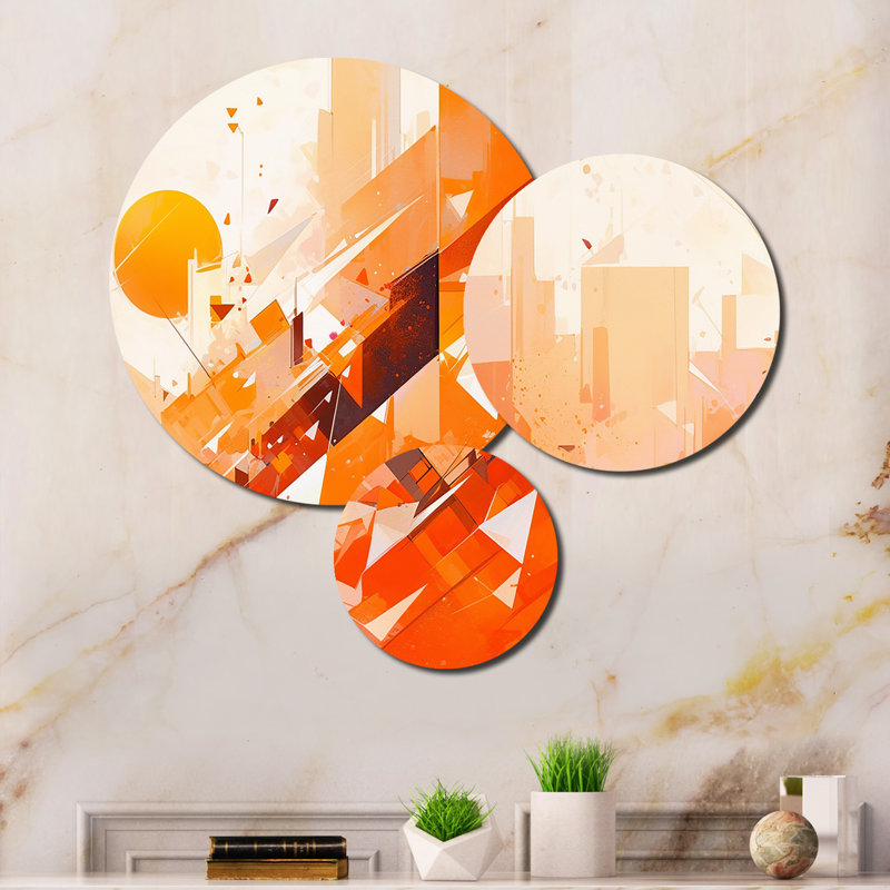 Orange, orange, jaune, brisé, réalités - cubisme - ensemble de 3 reproductions sans cadre sur métal