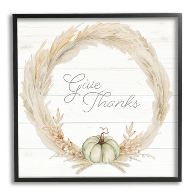 " Give Thanks Phrase Country Wheat And Pumpkin Wreath " by Patricia Pinto