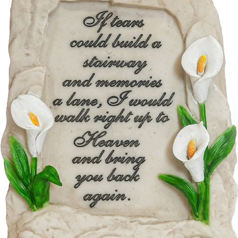 Memorial Garden Statue with Calla Lilies and Inspirational Quote