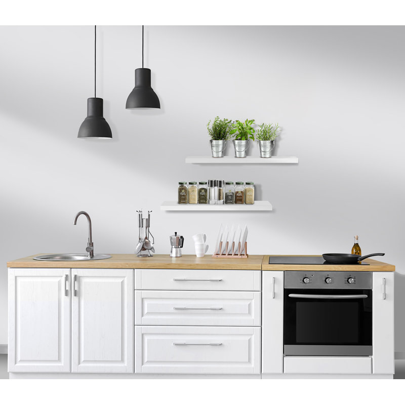 Tablette flottante en bois massif 3 pièces Makalani, blanc, White, H 1,5 po x l 24 po x P 9 po