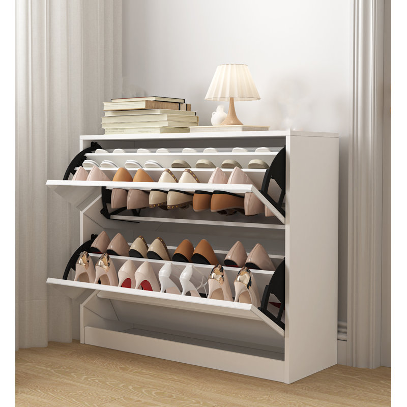 Mirror Shoe Cabinet,slim Narrow Shoes Rack Organizer With Movable Shelves For Entryway
