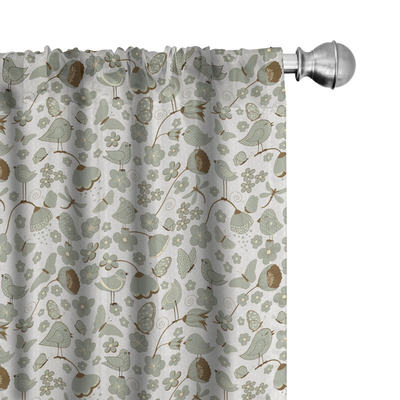 Birds Floral Semi-Sheer Rod Pocket Sliding Panel, 28" x 95"