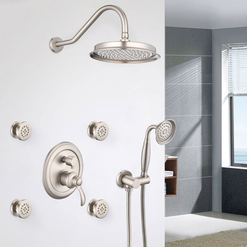 9 Inch Shower System Luxury Rain Shower Faucet Set With 4 Adjustable Body Jets And Handheld Spray, Brushed Nickel
