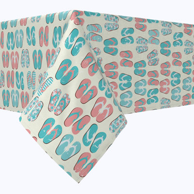 Rectangular Tablecloth, 100% Cotton, 52X104", Ocean Beach Flip Flops