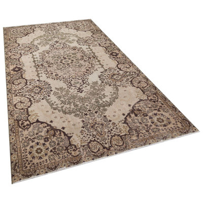 Tapis oriental brun beige en laine noué à la main