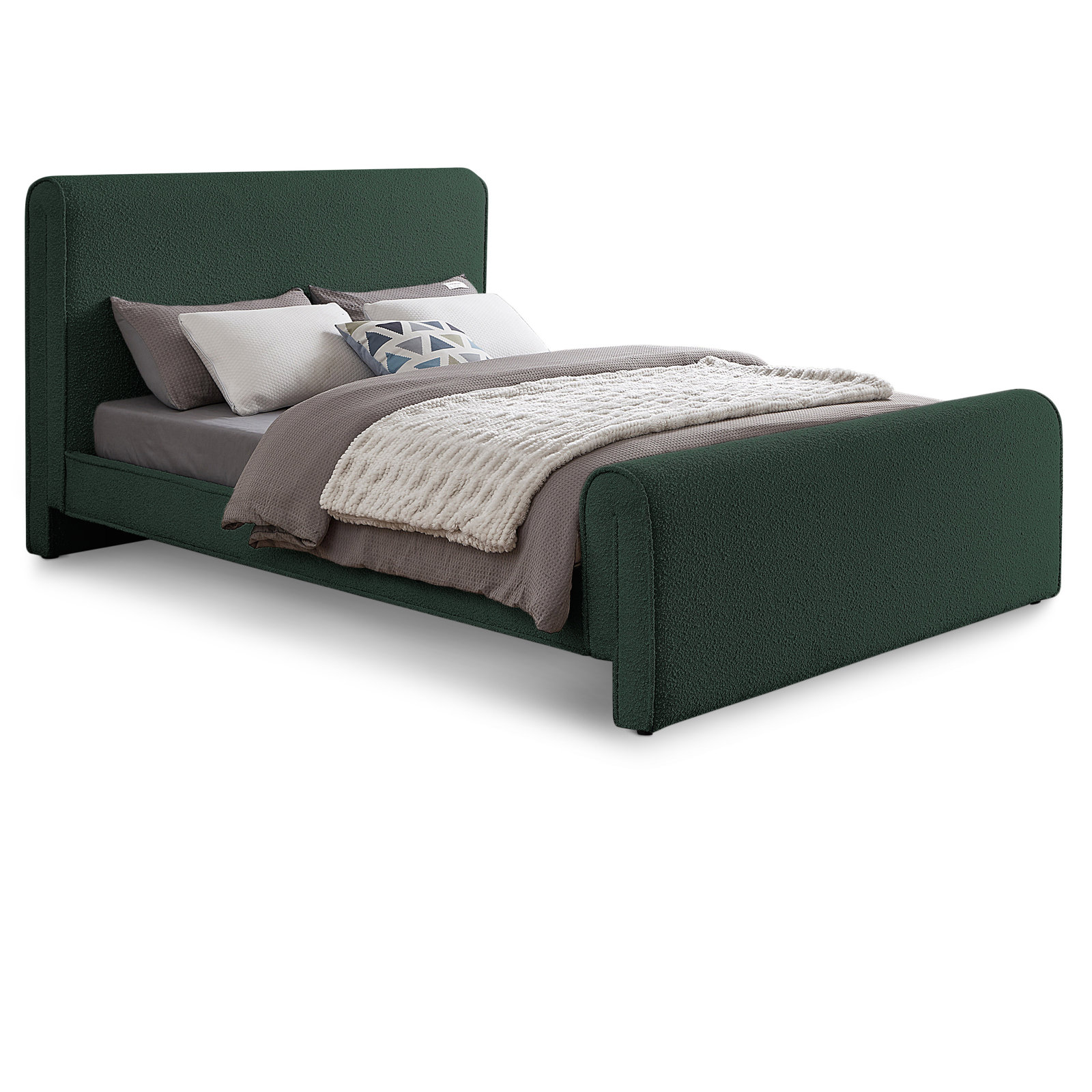 Chaylin Platform Bed, Queen, Green Boucle Fabric