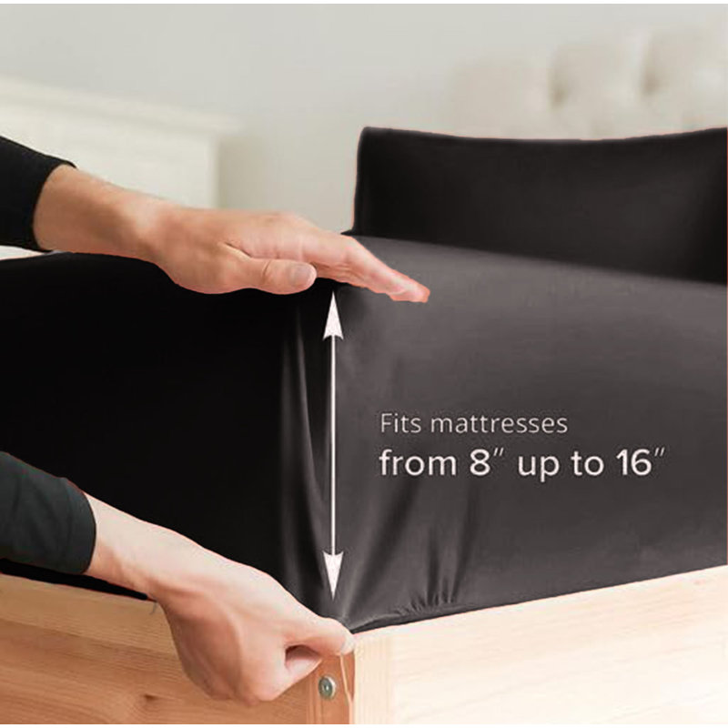  Ensemble de draps en rayonne de bambou 4 pièces Premium Luxury, Ensemble de draps pour lit simple avec deux taies , Noir