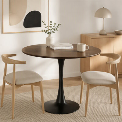 Table de salle à manger moderne, table de cuisine ronde en tulipe avec plateau en MDF et piètement en acier, table basse ovale de style milieu du siècle pour salon (61 cm), table de salle à manger ovale