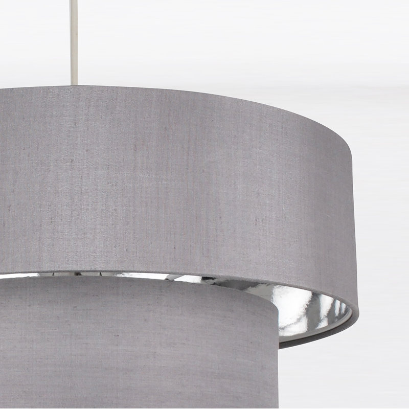 29cm H Silk Drum Pendant Shade, Chrome/Grey 