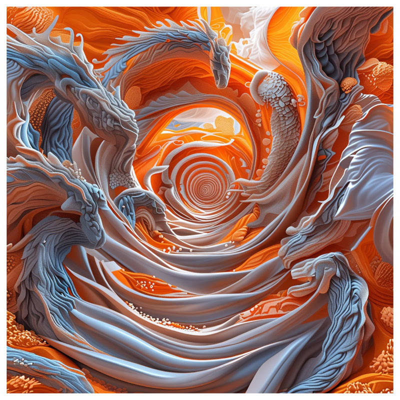 Tapisserie abstraite «Dragon Swirls» - Décoration murale dragon, H 68 po x l 80 po avec 4 œillets