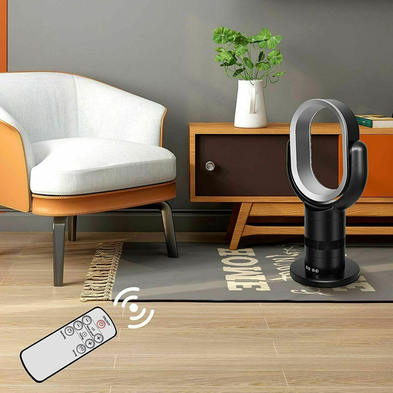 24-Inch Black Bladeless Oscillating Floor Fan with Remote