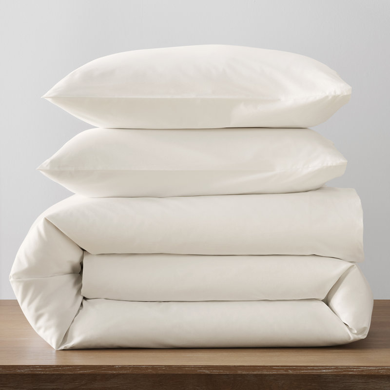 Coyer Classic Cotton Percale Duvet Cover Set, Twin / Twin XL Duvet Cover + 1 Pillow Shams, Ivory