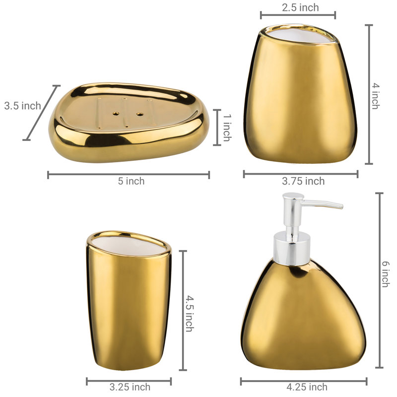 Gold Ceramic 4-Piece Modern Bathroom Accessory Set