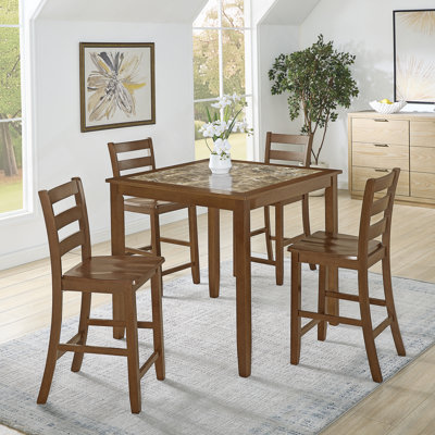 Dining Table, Bar Table And Chairs Set, 5 Piece Dining Table Set,Retro-Style Breakfast Table Set,For Living Room, Dining Room-Brown(Requires Assembly)