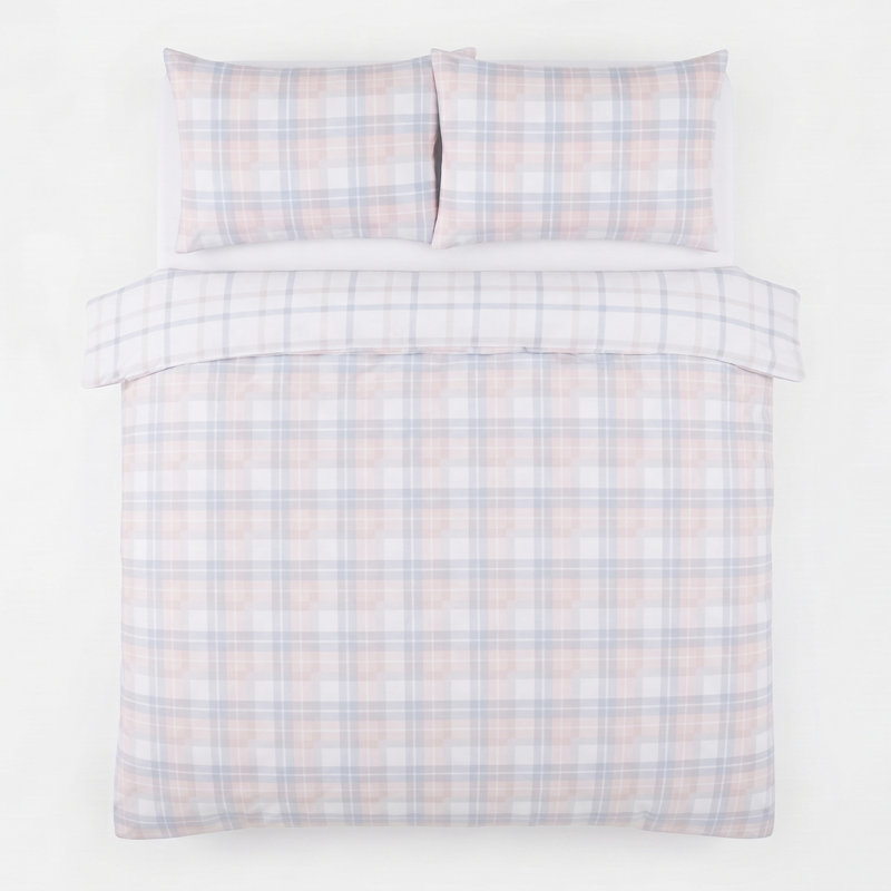 Reversible Check Duvet Cover Set – Easy Care Country Style Bedding, Double, Pink