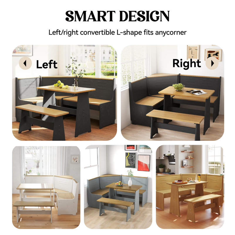 Latitude Run® Berna 3-Piece Solid Wood Corner Dining Set – Modern