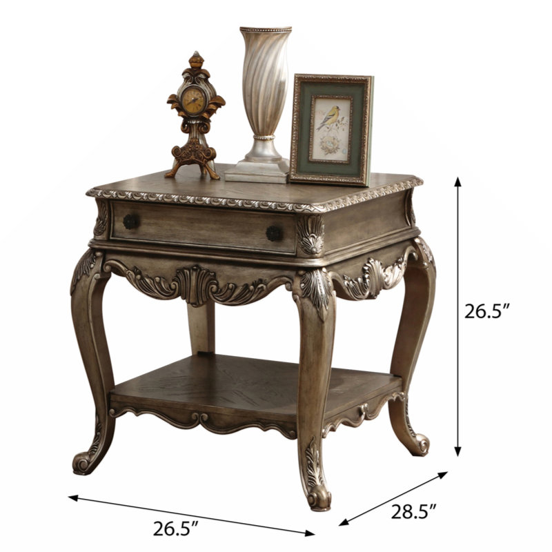 Vintage Oak Rectangular End Table with Ornate Carvings
