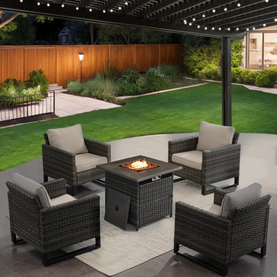 Ensemble de conversation d'extérieur pour 4 personnes avec chaises de patio, coussins et table de foyer Ingvald