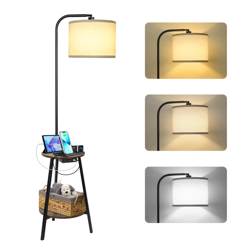 160cm Powder Coated Tray Table Floor Lamp, Black