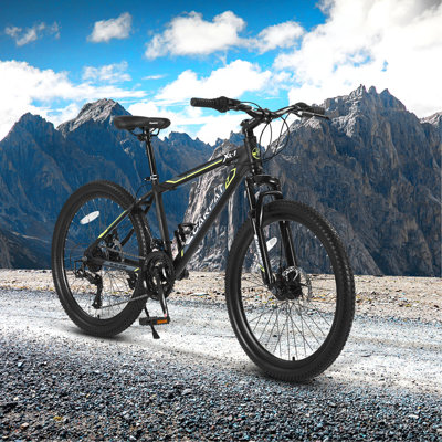 24 Inch Mountain Bike Boys Girls, Steel  Frame, Shimano 21 Speed Mountain Bicycle with Daul Disc Brakes and Front Suspension MTB