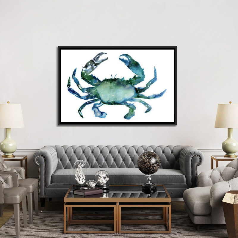 Impression sur toile crabe, H 18 po x l 26 po x P 1,5 po, Toile avec cadre noir, Pas de tapis