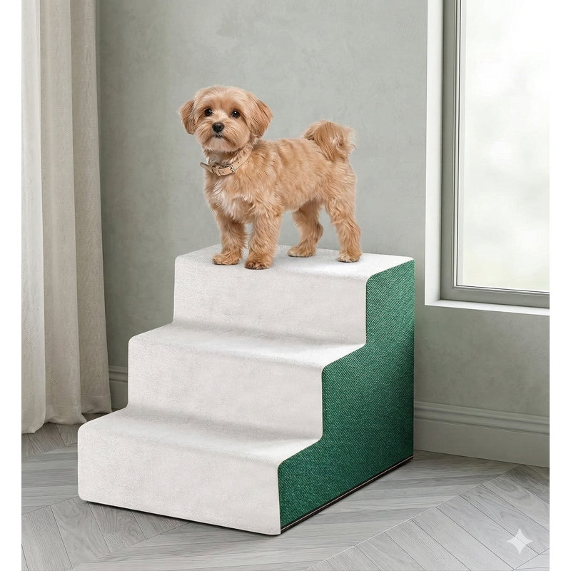 Pre-Assembled Three-Step Cat Stairs for Small Dogs, Includes Washable Cover, Suitable for Couch and Low Bed Access (Height: 12.2 Inches)