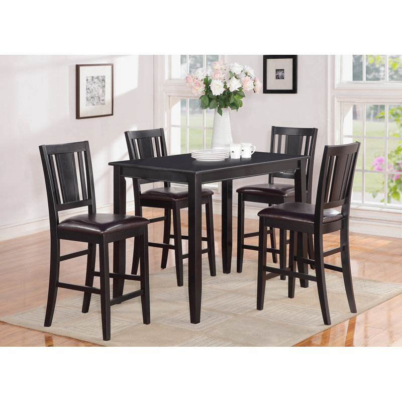 Ensemble de comptoir de cuisine 5 pièces comprenant une table de salle à manger rectangulaire et 4 chaises de salle à manger en similicuir, 30 x 48 pouces, noir