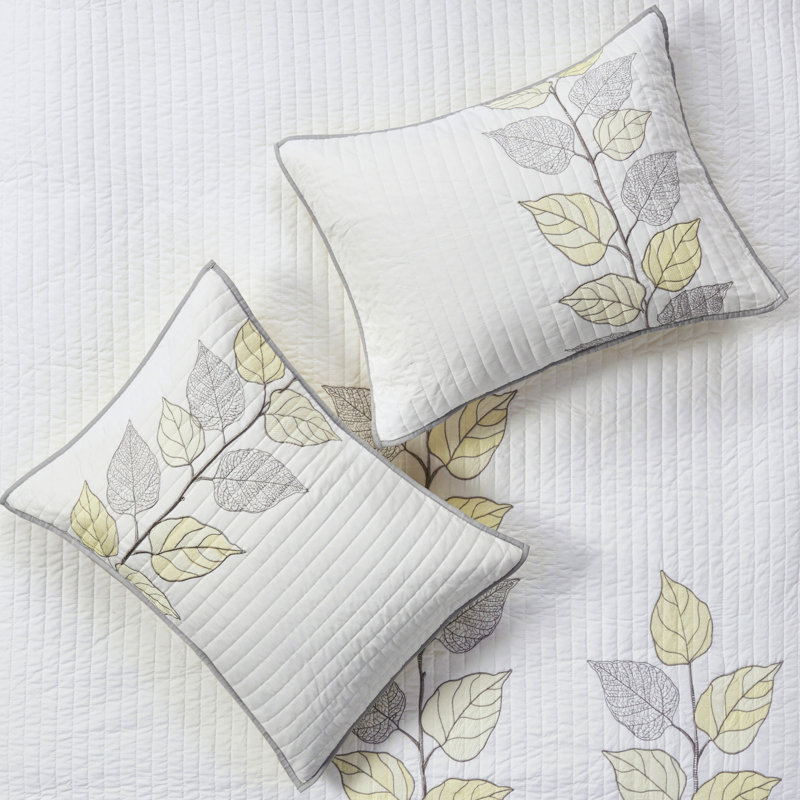 Yellow Full/Queen 6 Piece Quilt , Embroidered With Flower Pattern, Microfiber Fabric, Reversible To , Machine Washable Home Decor Bedding Accessories
