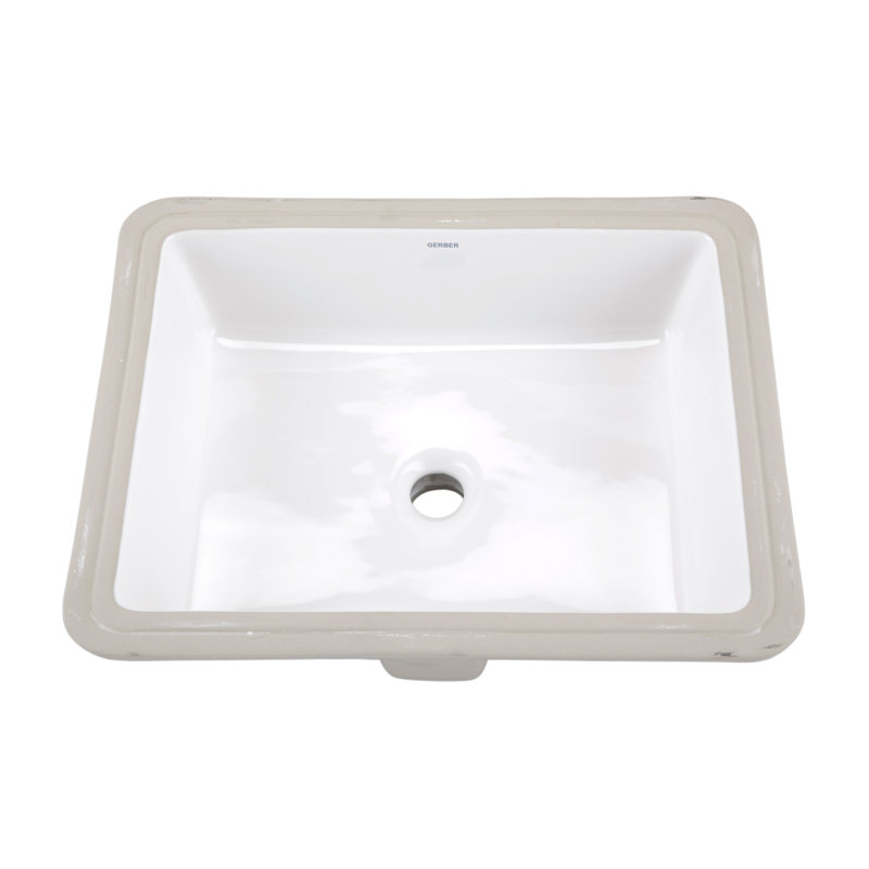 Lavabo de salle de bain blanc rectangulaire en porcelaine vitrifiée à montage sous plan avec débordement