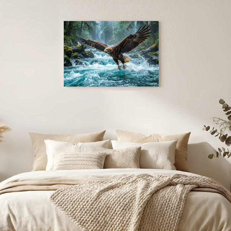 «Gallery Wrap», art mural sur toile pour le salon, la chambre à coucher, le bureau ou le vestibule - décoration murale décorative avec rivière Eagle
