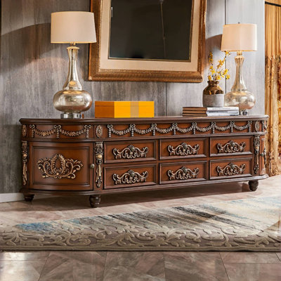 American Style Solid Wood Carved TV Cabinet