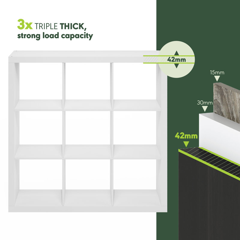 Cubicle Extra Thick Frame Decorative Cube Storage Organizer, (9 Shelves) 43.35"H x 43.78"W x 15.35"D, White