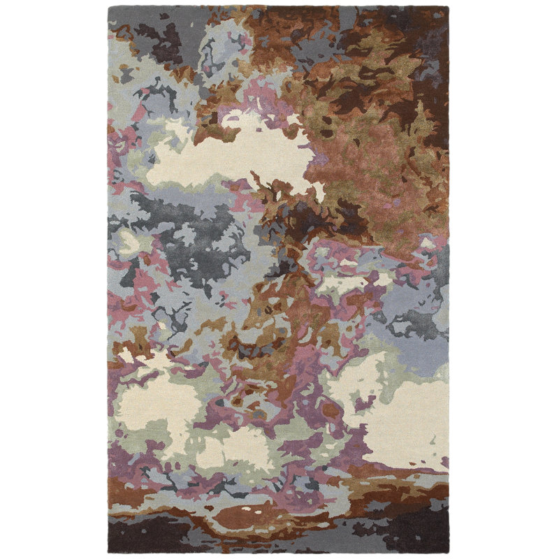 Tapis bleu / brun en laine touffeté à la main Wora, Rectangle 8 pi x 10 pi