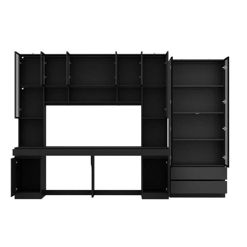 2 Piece Office Set Include 31.5'' W Bookcase And 90.6'' W Computer Desk  With Hutch