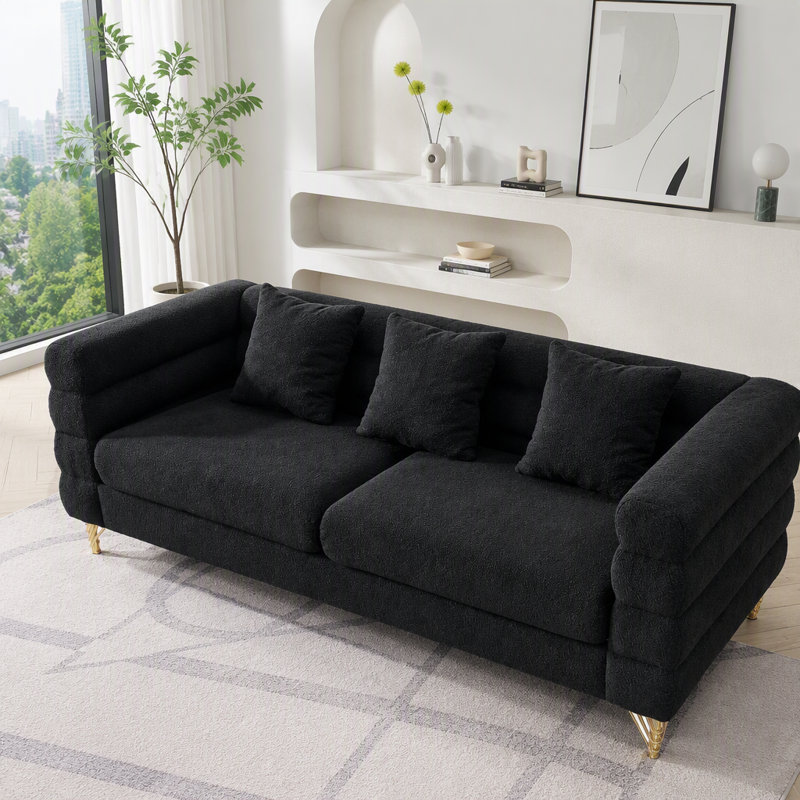 Canapé modulaire surdimensionné à 81 places de 81 pouces avec coussins lombaires, Tissu noir
