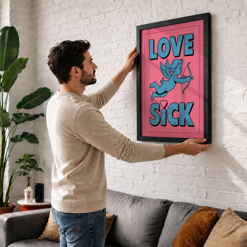 Love Sick Cupid Typography - Print, A4 - 29.7 x 21.0 cm, White