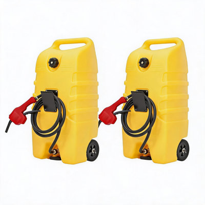 Lot de 2 chariots à carburant roulants jaunes de 53 litres avec courroie de fixation, pour garage, ferme, génératrice, tracteur tondeuse, quad et autres équipements de plein air.