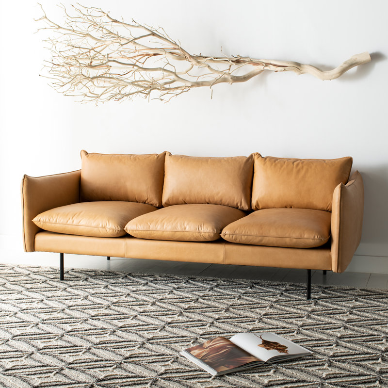 Canapé à accoudoirs carrés en cuir véritable 86,6 po