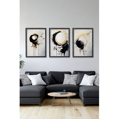 Ensemble de 3 panneaux décoratifs élégants en bois aggloméré, cadre en bois massif, 13,4 x 19,3 x 0,6 pouces | Œuvre d'art 100% MDF avec impression numérique | Parfait pour le salon, la chambre à coucher et le bureau, design élégant et moderne