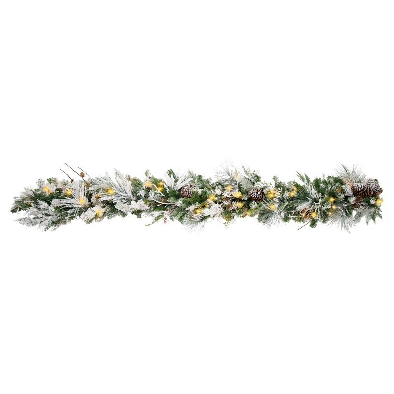 6ft Pre-Lit Snowy Pine Outdoor Christmas Garland with LED Lights