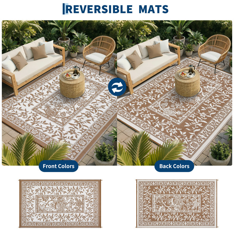 Outdoor Rug Plastic Straw Carpet  Waterproof Reversible  Lightweight Collapsible Patio Mat with Portable Bag - UV Resistant, Ideal for Backyard, Beach, RV Deck